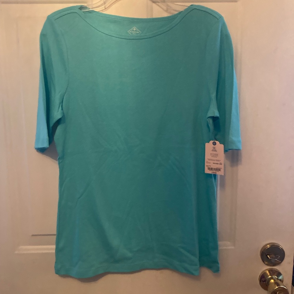 NWT women’s size L turquoise cotton boatneck tee